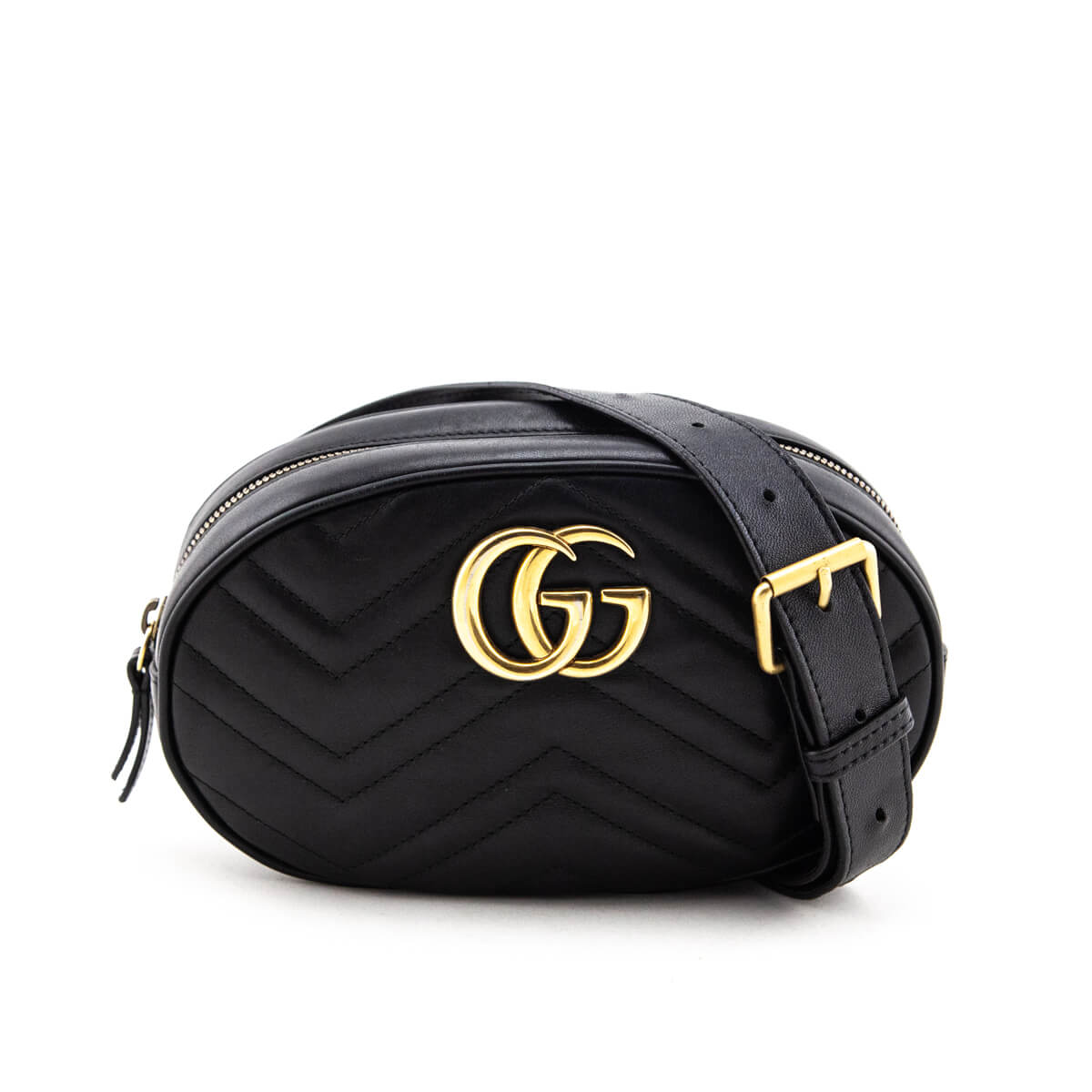 Gucci Black Calfskin Matelasse GG Marmont Belt Bag