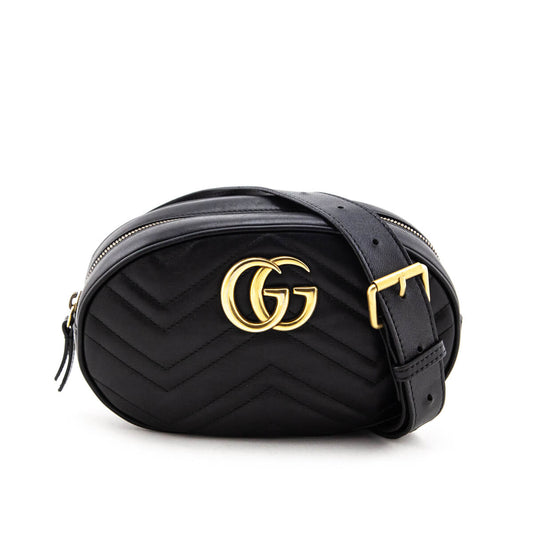 Gucci Black Calfskin Matelasse GG Marmont Belt Bag