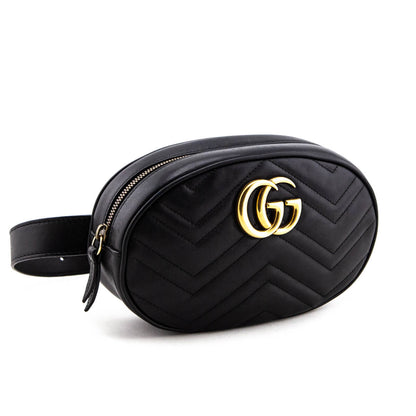 Gucci Black Calfskin Matelasse GG Marmont Belt Bag