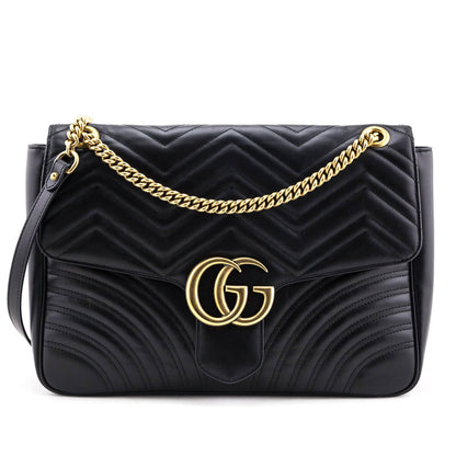 Gucci Black Calfskin Matelasse Large GG Marmont Shoulder Bag