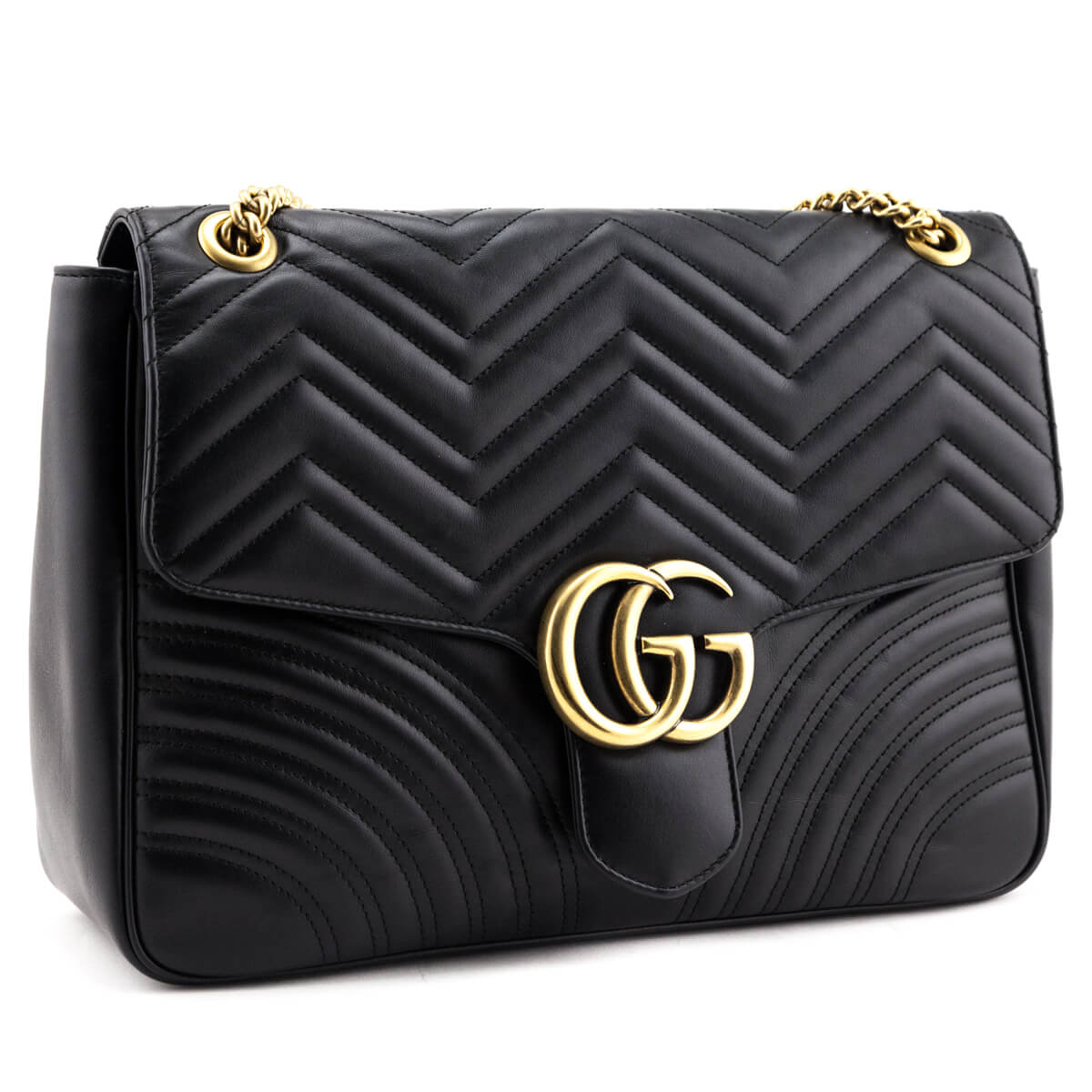 Gucci Black Calfskin Matelasse Large GG Marmont Shoulder Bag