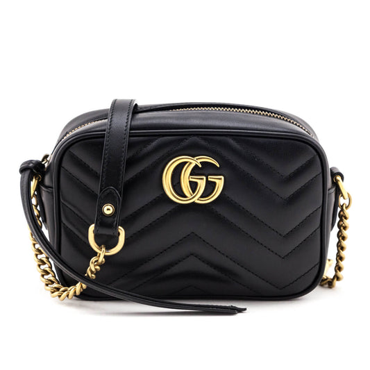 Gucci Black Calfskin Matelasse Mini GG Marmont Crossbody