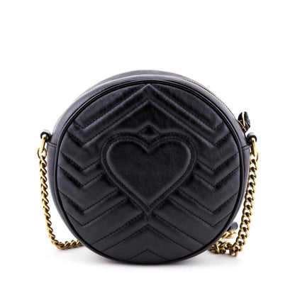 Gucci Black Calfskin Matelasse Mini Round GG Marmont Shoulder Bag