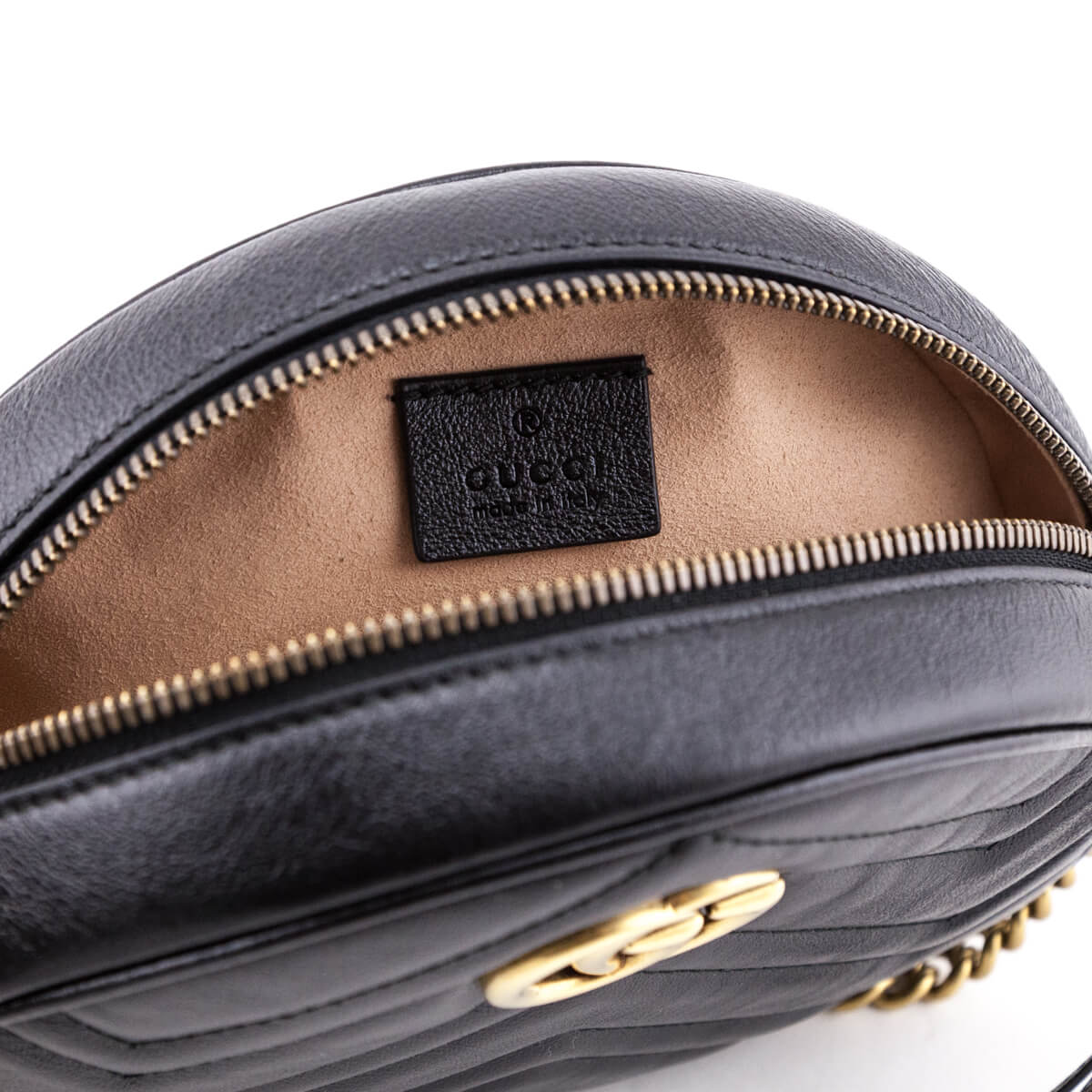 Gucci Black Calfskin Matelasse Mini Round GG Marmont Shoulder Bag