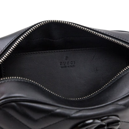 Gucci Black Calfskin Matelasse Small GG Marmont Chain Shoulder Bag