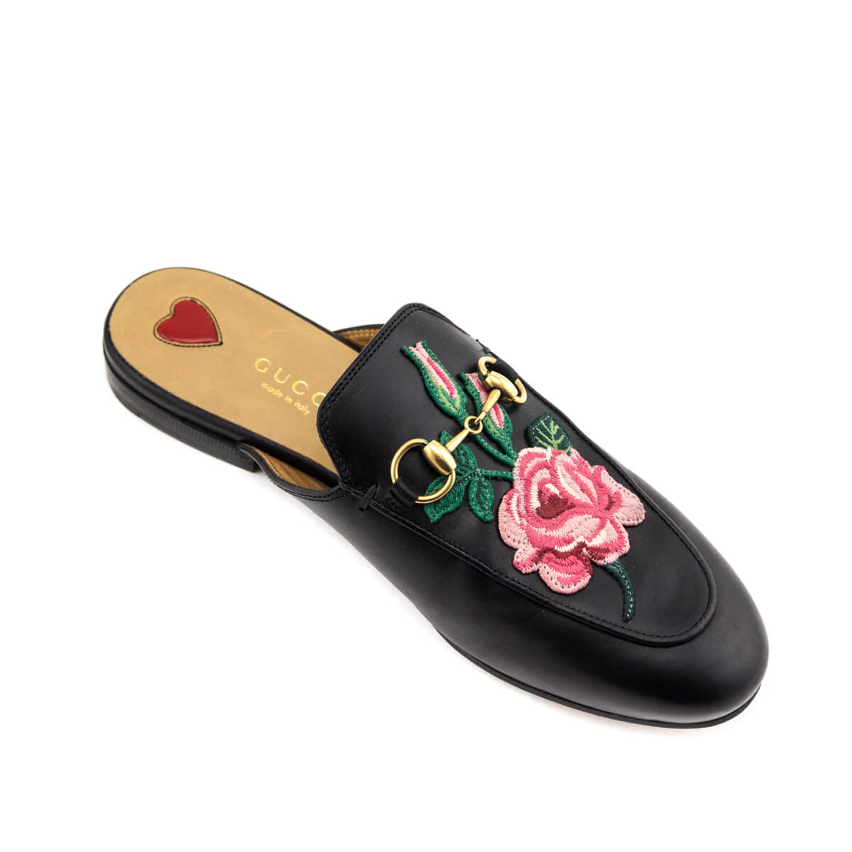 Gucci Black Leather Embroidered Princetown Mules Size US 6 | EU 36