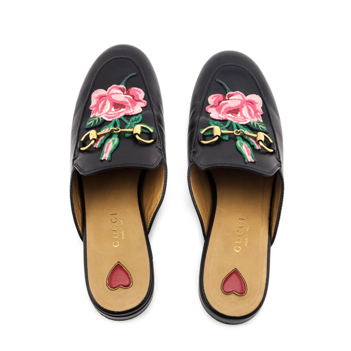 Gucci Black Leather Embroidered Princetown Mules Size US 6 | EU 36