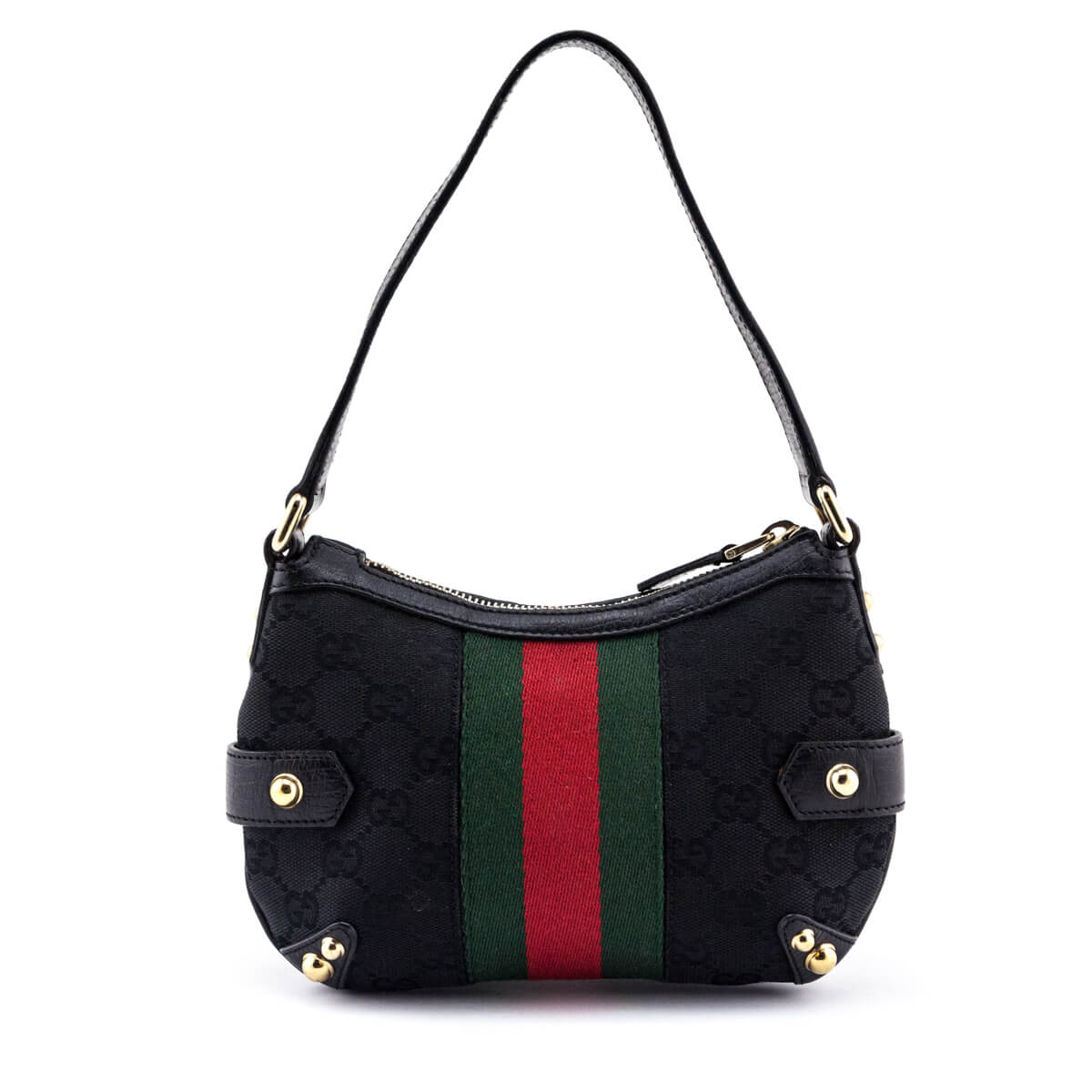 Gucci Black GG Monogram Small Horsebit Web Handbag