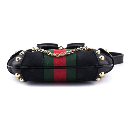 Gucci Black GG Monogram Small Horsebit Web Handbag