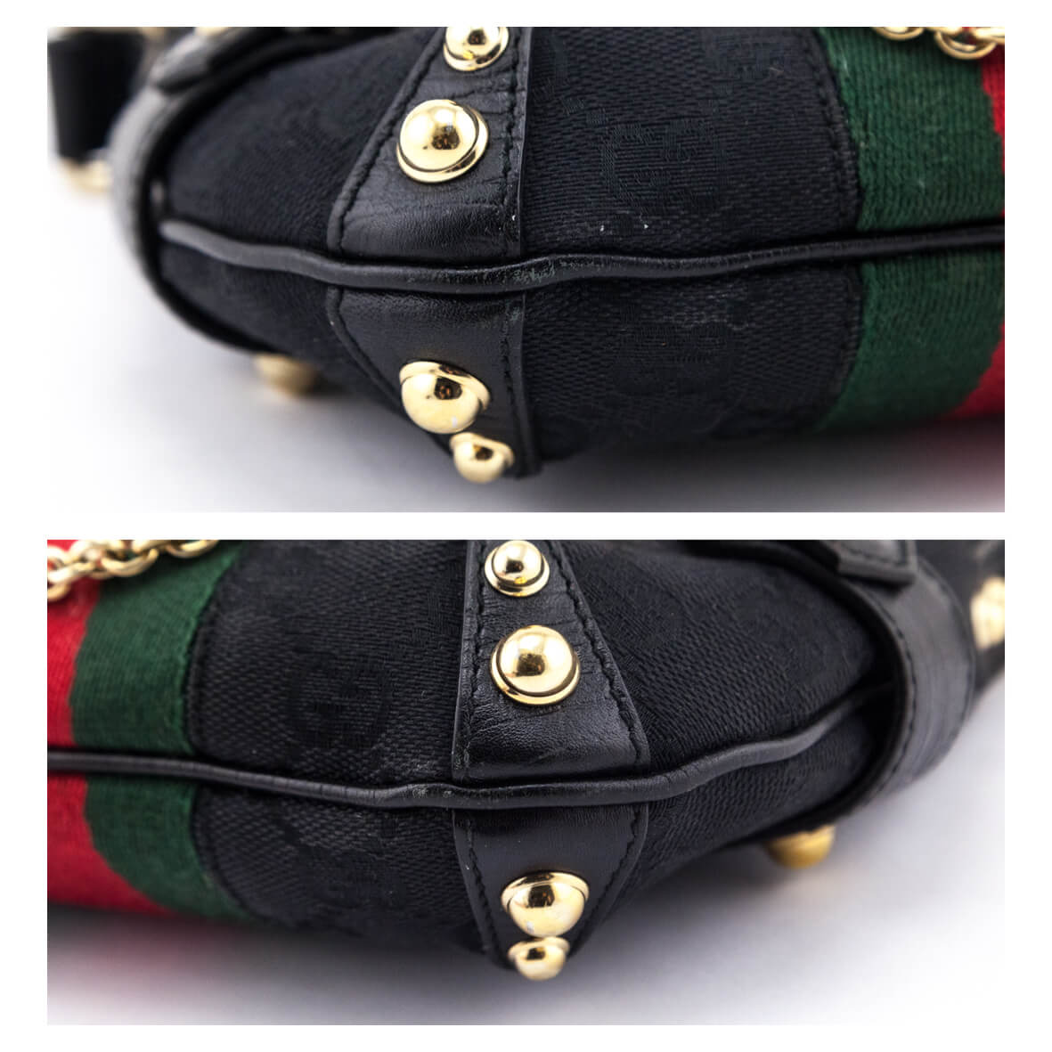 Gucci Black GG Monogram Small Horsebit Web Handbag