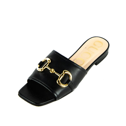 Gucci Black Leather Horsebit Sandals Size US 6.5 | EU 36.5