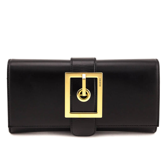 Gucci Black Leather Lady Buckle Clutch