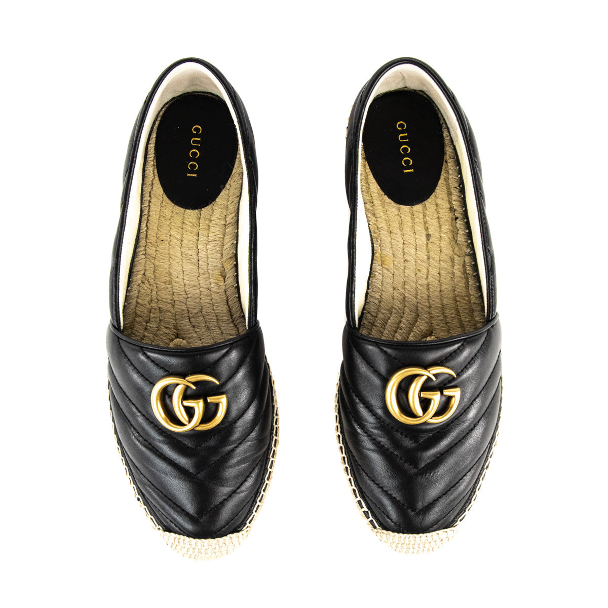 Gucci Black Leather Double GG Marmont Espadrilles Size US 9 | EU 39