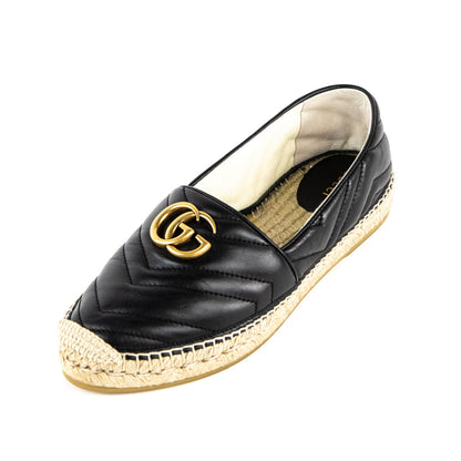 Gucci Black Leather Double GG Marmont Espadrilles Size US 9 | EU 39