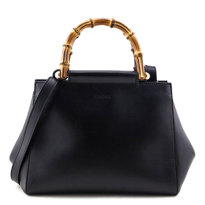 Gucci Black Nappa & Bamboo Small Nymphaea Top Handle Bag