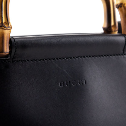 Gucci Black Nappa & Bamboo Small Nymphaea Top Handle Bag