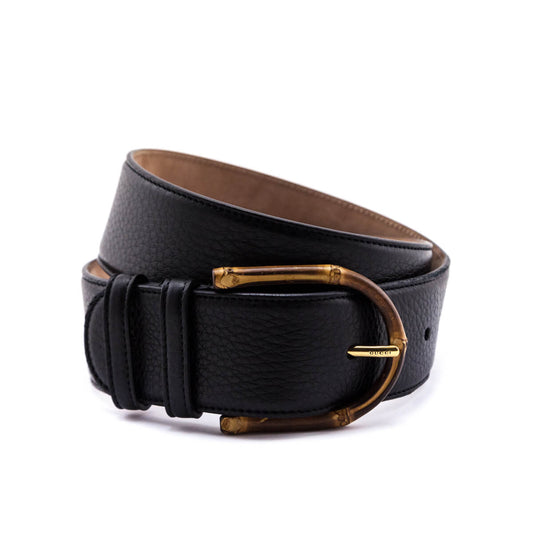 Gucci Black Oversized Bamboo Buckle Leather Belt Size L