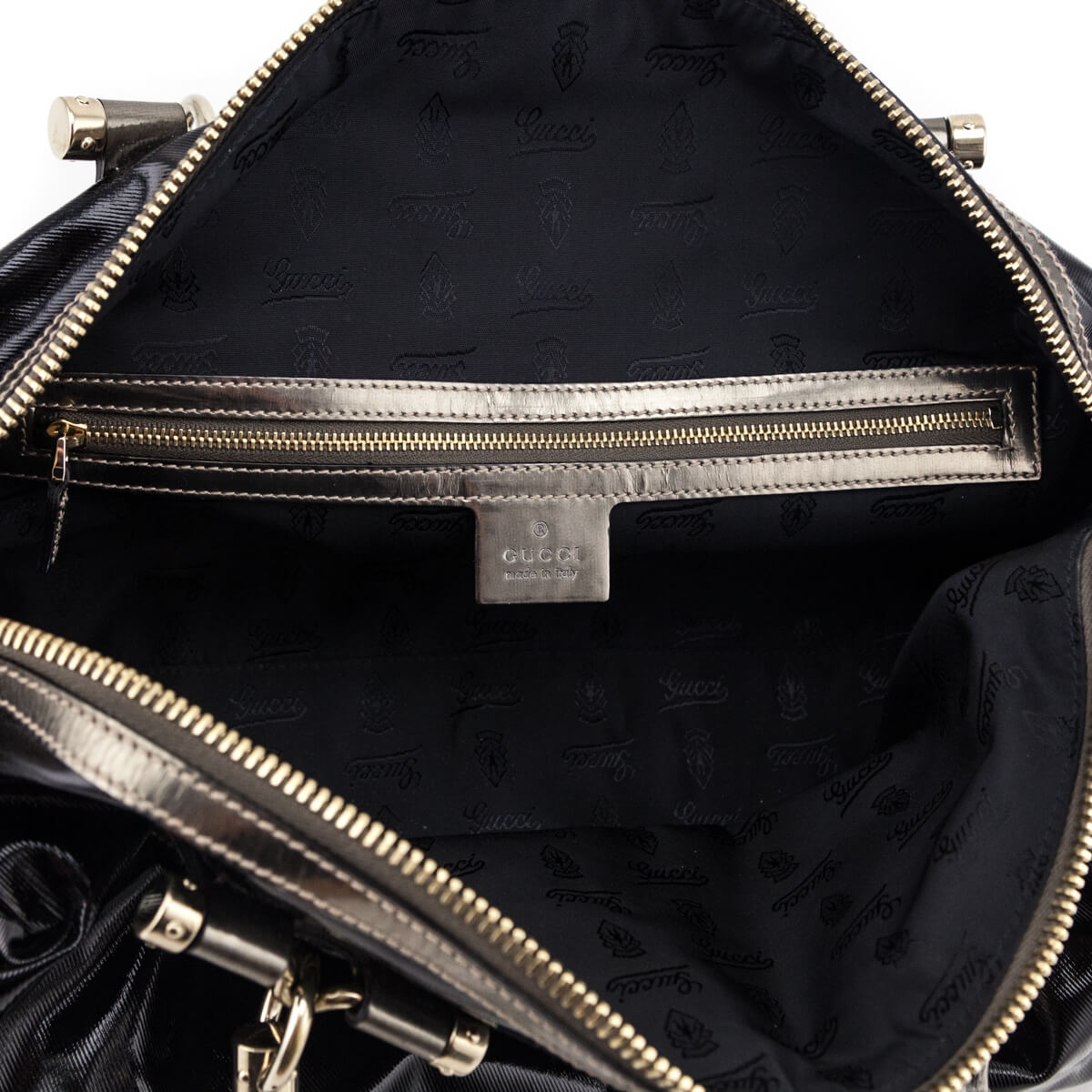 Gucci Black Patent Coated Fabric Dialux Pop Bamboo Bowler Bag