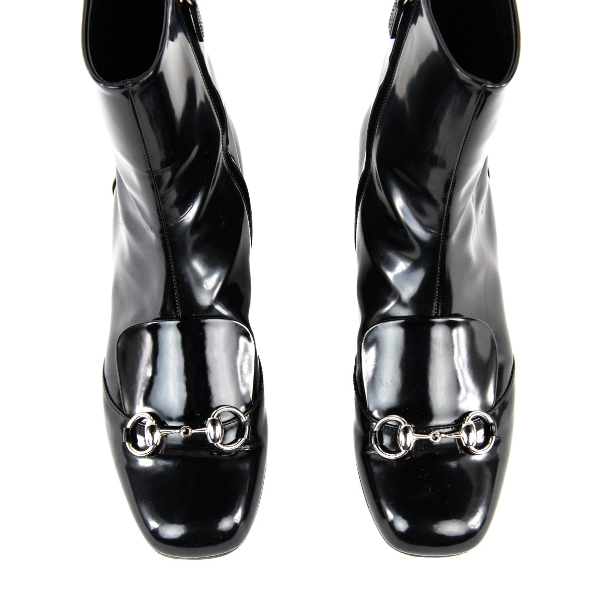 Gucci Black Patent Horsebit Ankle Boots Size US 9 | EU 39