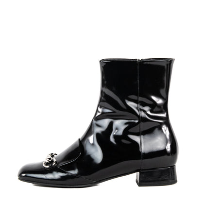 Gucci Black Patent Horsebit Ankle Boots Size US 9 | EU 39