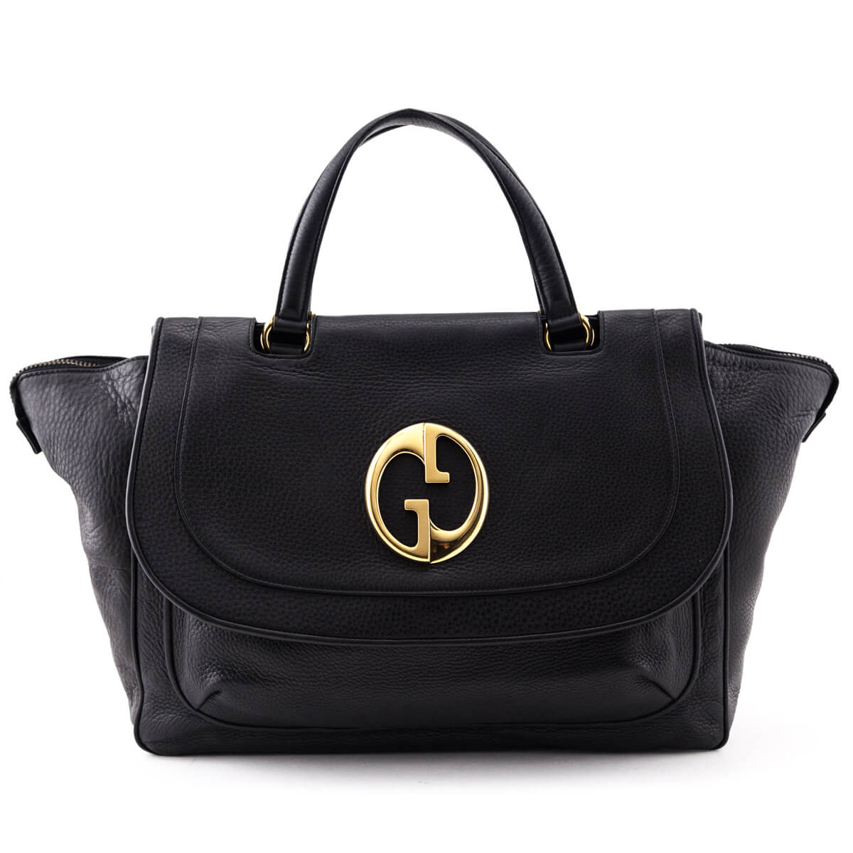 Gucci Black Pebbled Calfskin 1973 Top Handle Bag