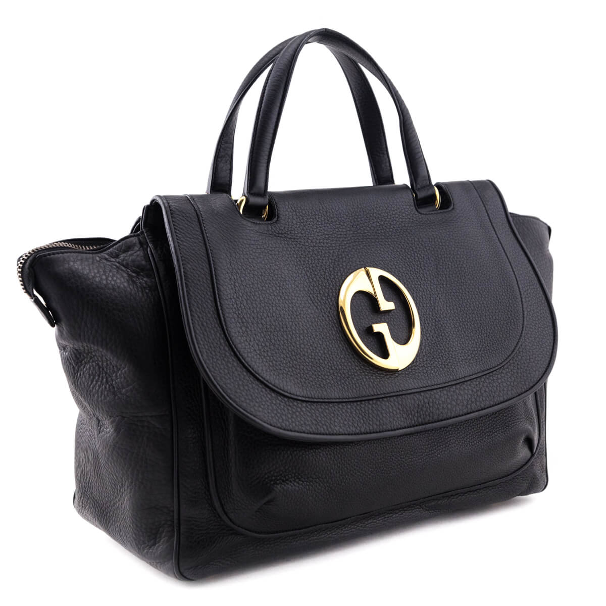 Gucci Black Pebbled Calfskin 1973 Top Handle Bag