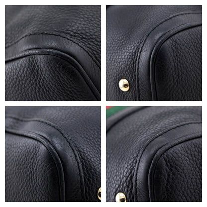 Gucci Black Pebbled Calfskin Web Boston Bag Top Handle