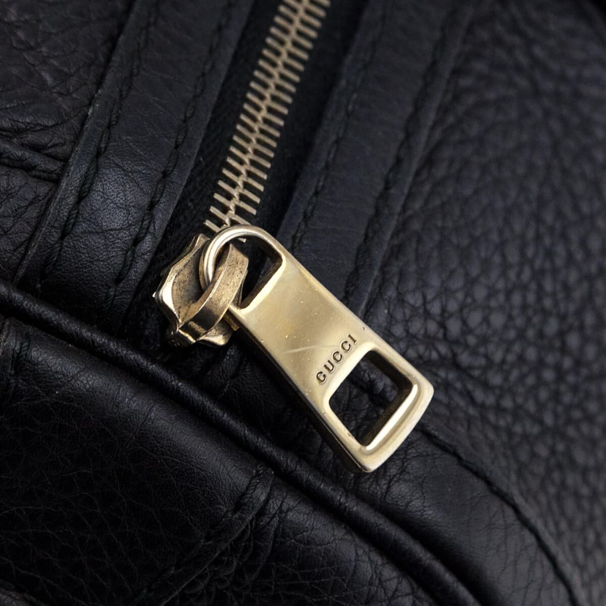 Gucci Black Pebbled Calfskin Web Boston Bag Top Handle