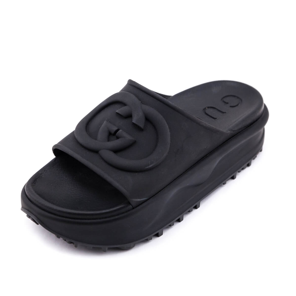 Gucci Black Rubber GG Pool Slides Size US 8 | EU 38