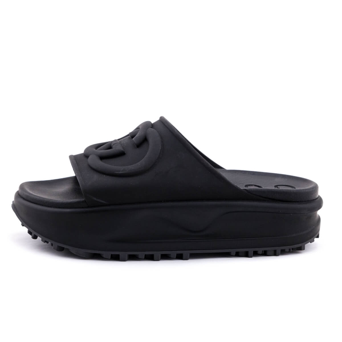 Gucci Black Rubber GG Pool Slides Size US 8 | EU 38