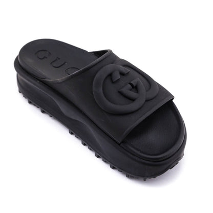 Gucci Black Rubber GG Pool Slides Size US 8 | EU 38