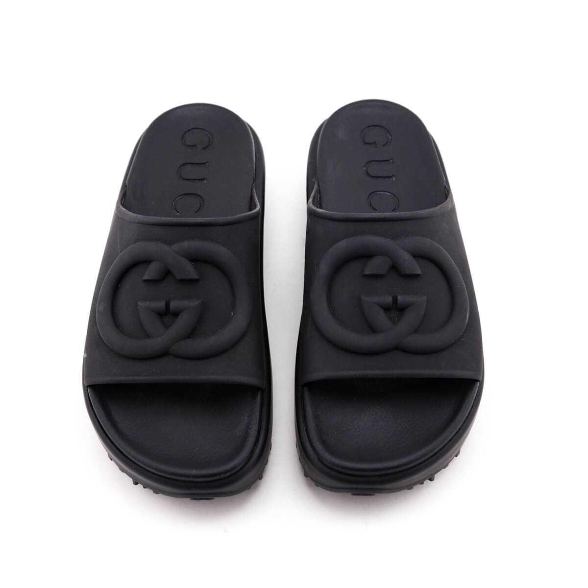 Gucci Black Rubber GG Pool Slides Size US 8 | EU 38