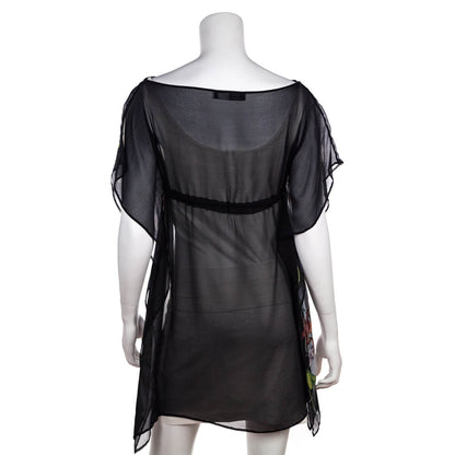 Gucci Black Silk Chiffon Flora Swim Cover-Up