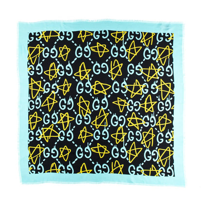 Gucci Black & Blue Silk GucciGhost Stars Scarf