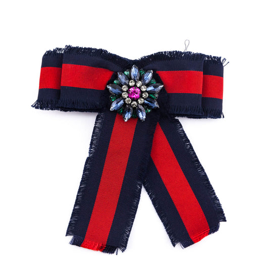 Gucci Blue & Red Web Embellished Bow Brooch