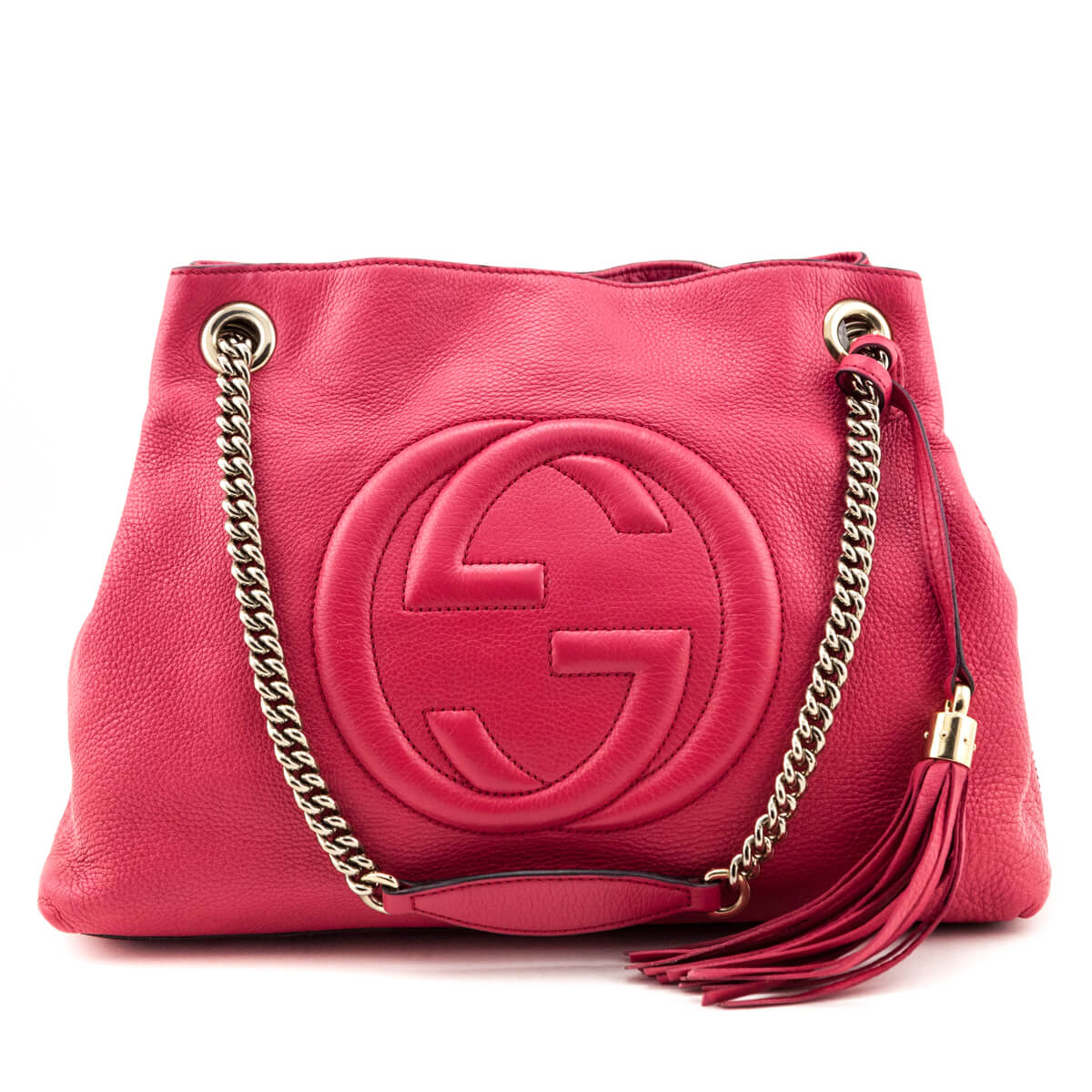 Gucci Bright Bougainvillea Pebbled Calfskin Medium Soho Chain Shoulder Bag