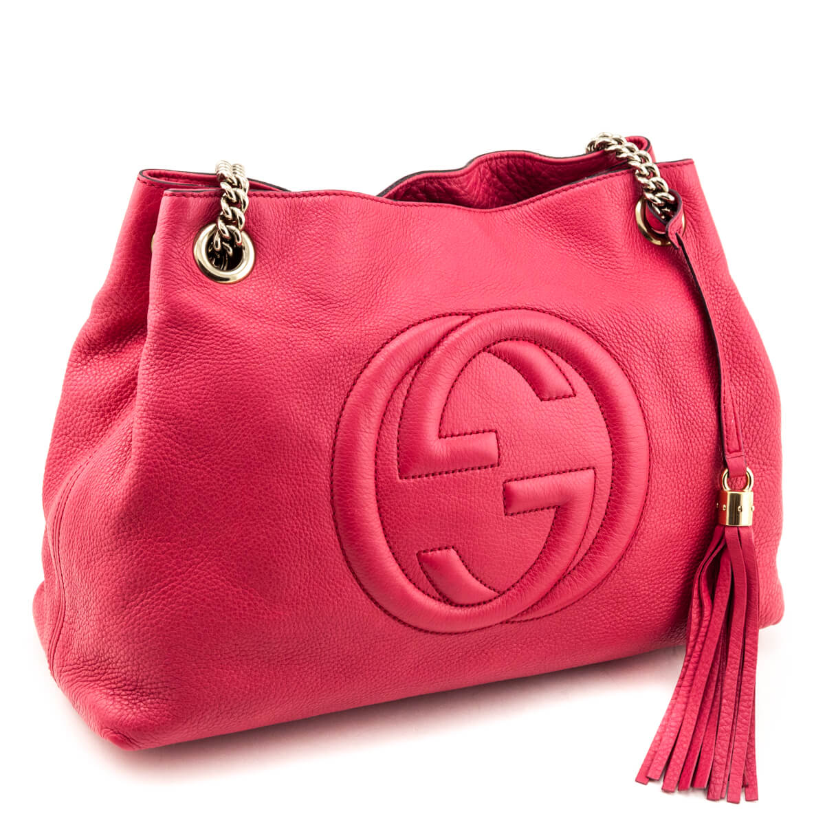 Gucci Bright Bougainvillea Pebbled Calfskin Medium Soho Chain Shoulder Bag