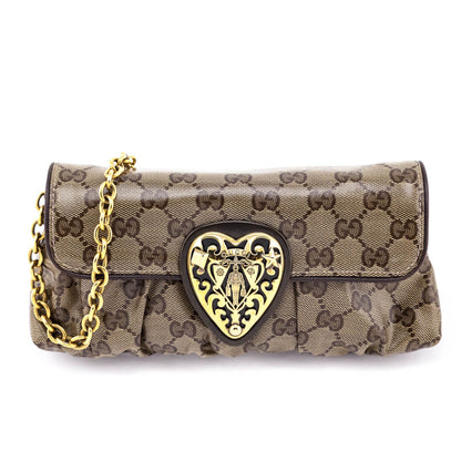 Gucci Brown Crystal Monogram Babouska Heart Pochette