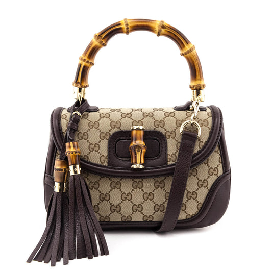 Gucci Brown GG Monogram Medium Bamboo Top Handle Bag