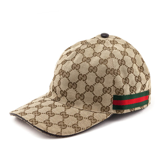 Gucci Brown GG Monogram Original Web Baseball Hat Size M