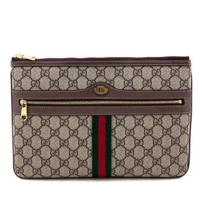 Gucci Brown GG Supreme Monogram Large Ophidia Pouch Clutch