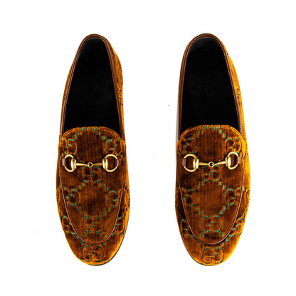 Gucci Brown & Green Jordaan Horsebit Loafers Size US 7.5 | EU 37.5