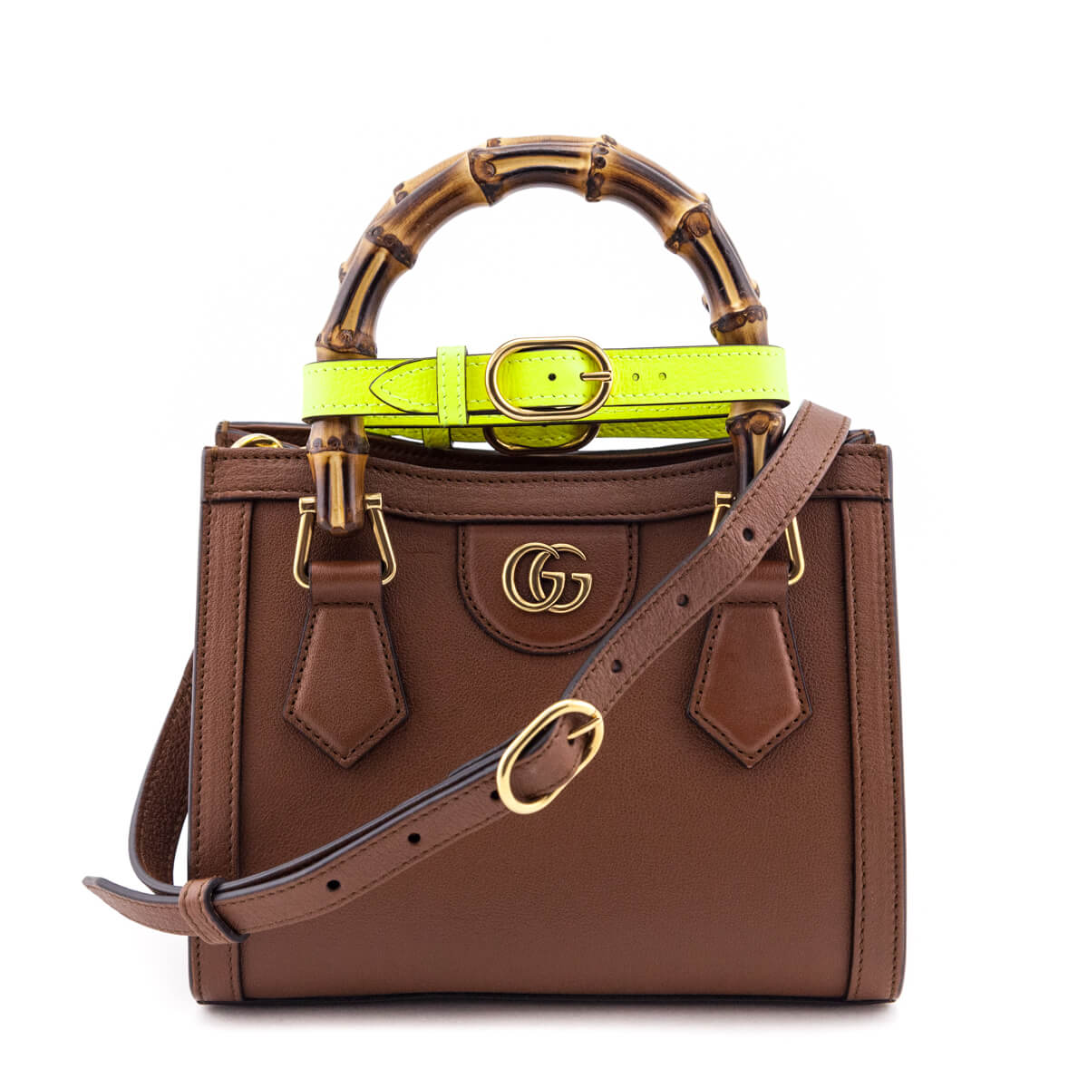 Gucci Cuir & Yellow Fluo Wonka Grain Calfskin Mini Diana Bag