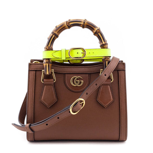 Gucci Cuir & Yellow Fluo Wonka Grain Calfskin Mini Diana Bag