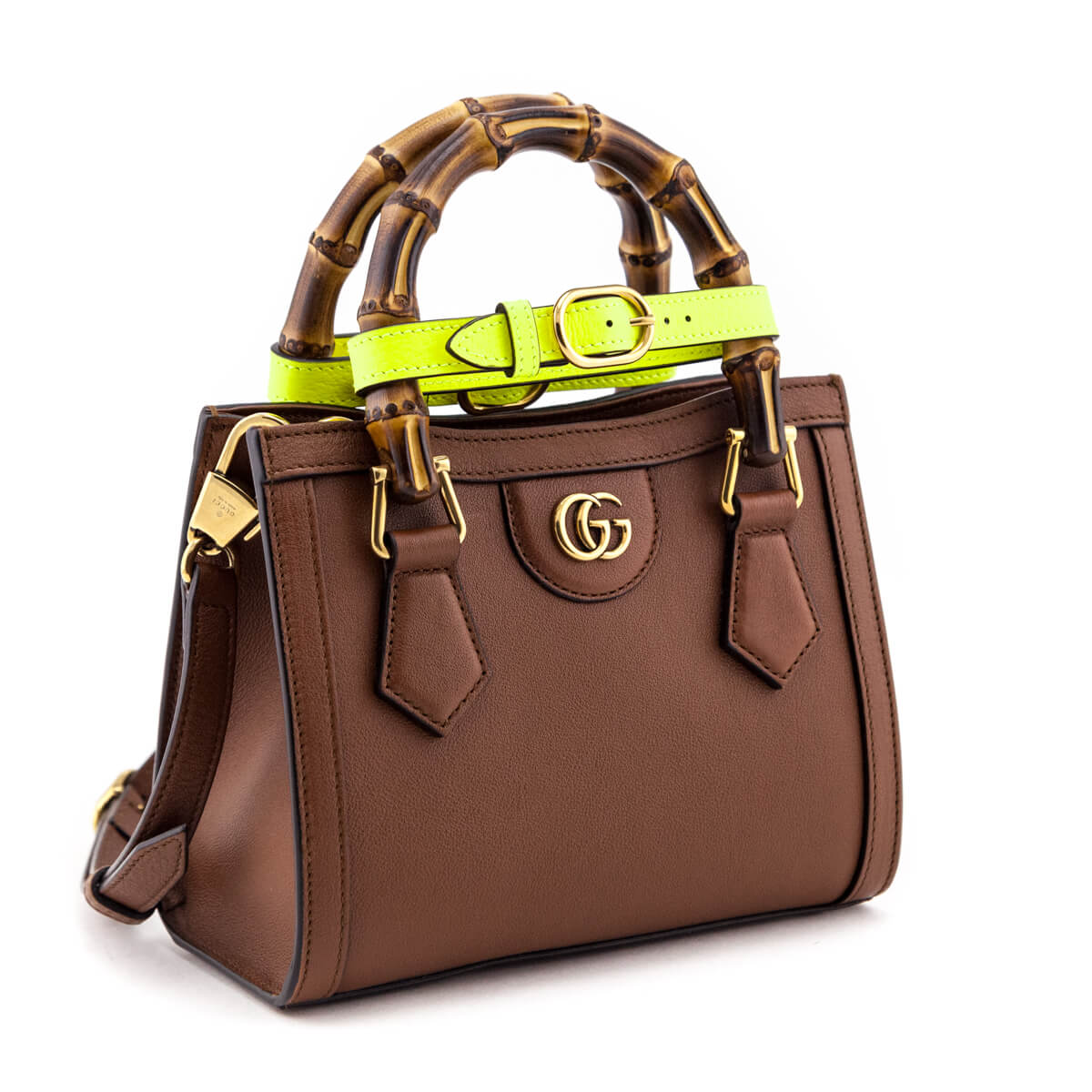 Gucci Cuir & Yellow Fluo Wonka Grain Calfskin Mini Diana Bag