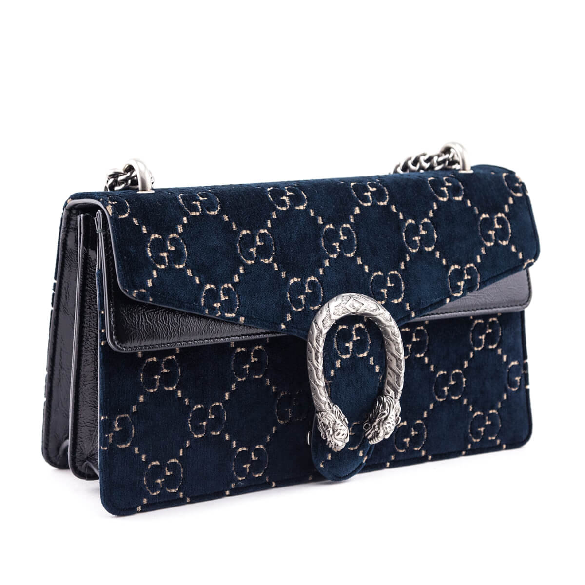 Gucci Dark Blue Velvet GG Monogram Small Dionysus Shoulder Bag