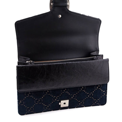 Gucci Dark Blue Velvet GG Monogram Small Dionysus Shoulder Bag