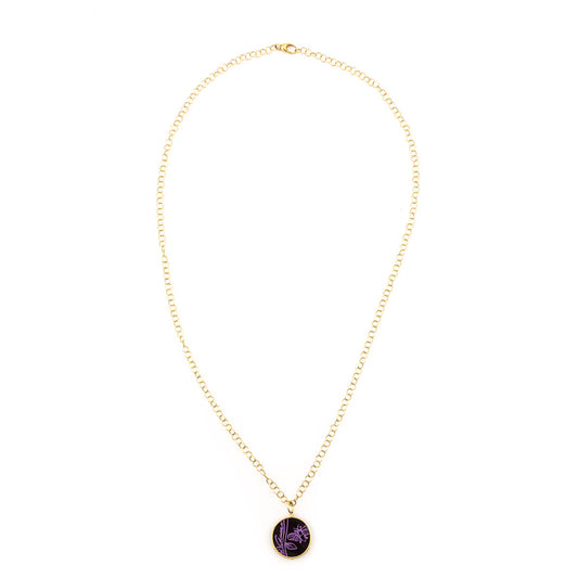 Gucci 18K Gold Sugilite Flora St.Tropez Pendant Necklace