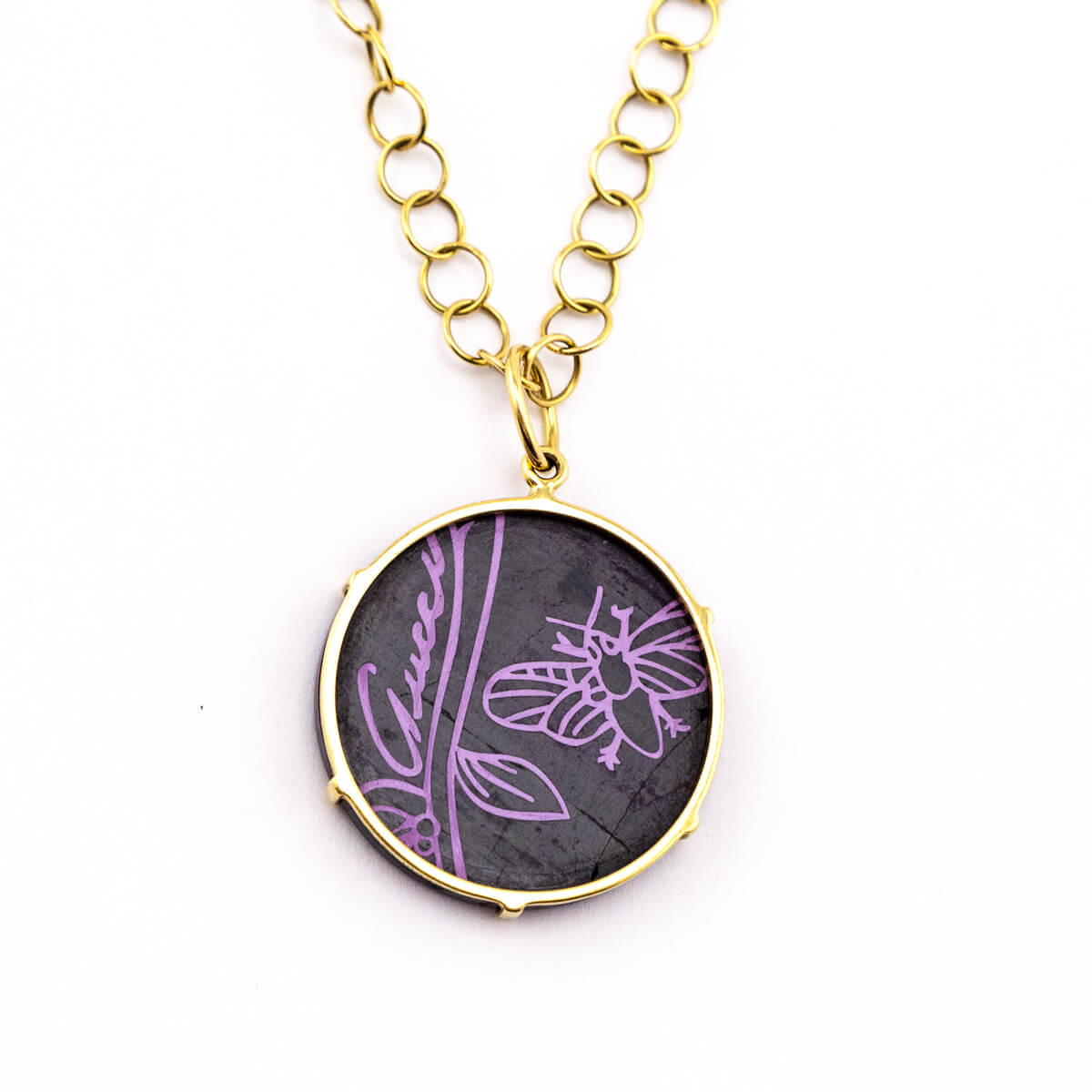 Gucci 18K Gold Sugilite Flora St.Tropez Pendant Necklace