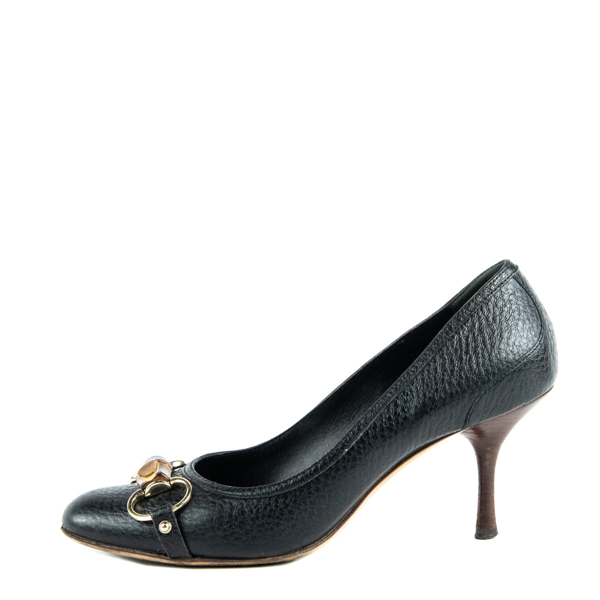 Gucci Black Leather Bamboo Horsebit Pumps Size US 7.5 | EU 37.5